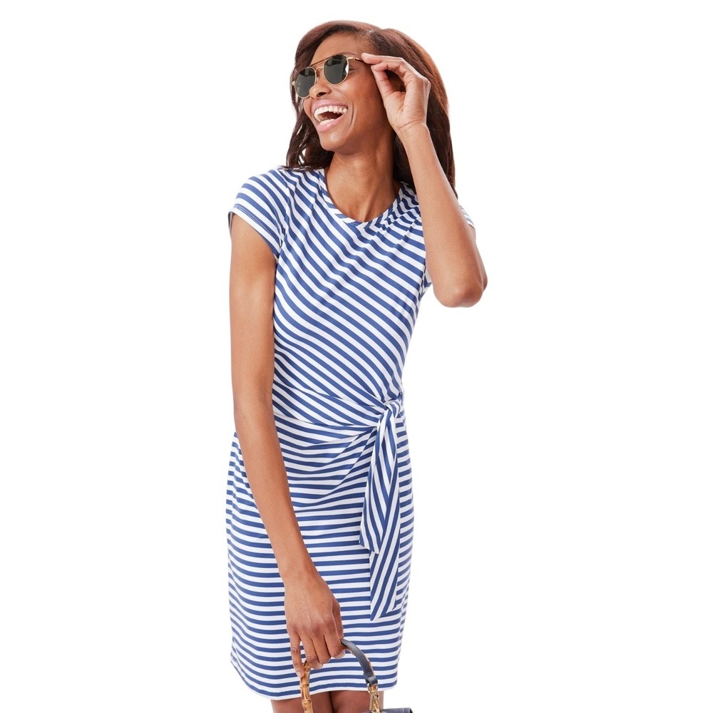 J.McLaughlin Elora Dress‎ in Bangle Stripe Tie Waist Casual Blue White XS